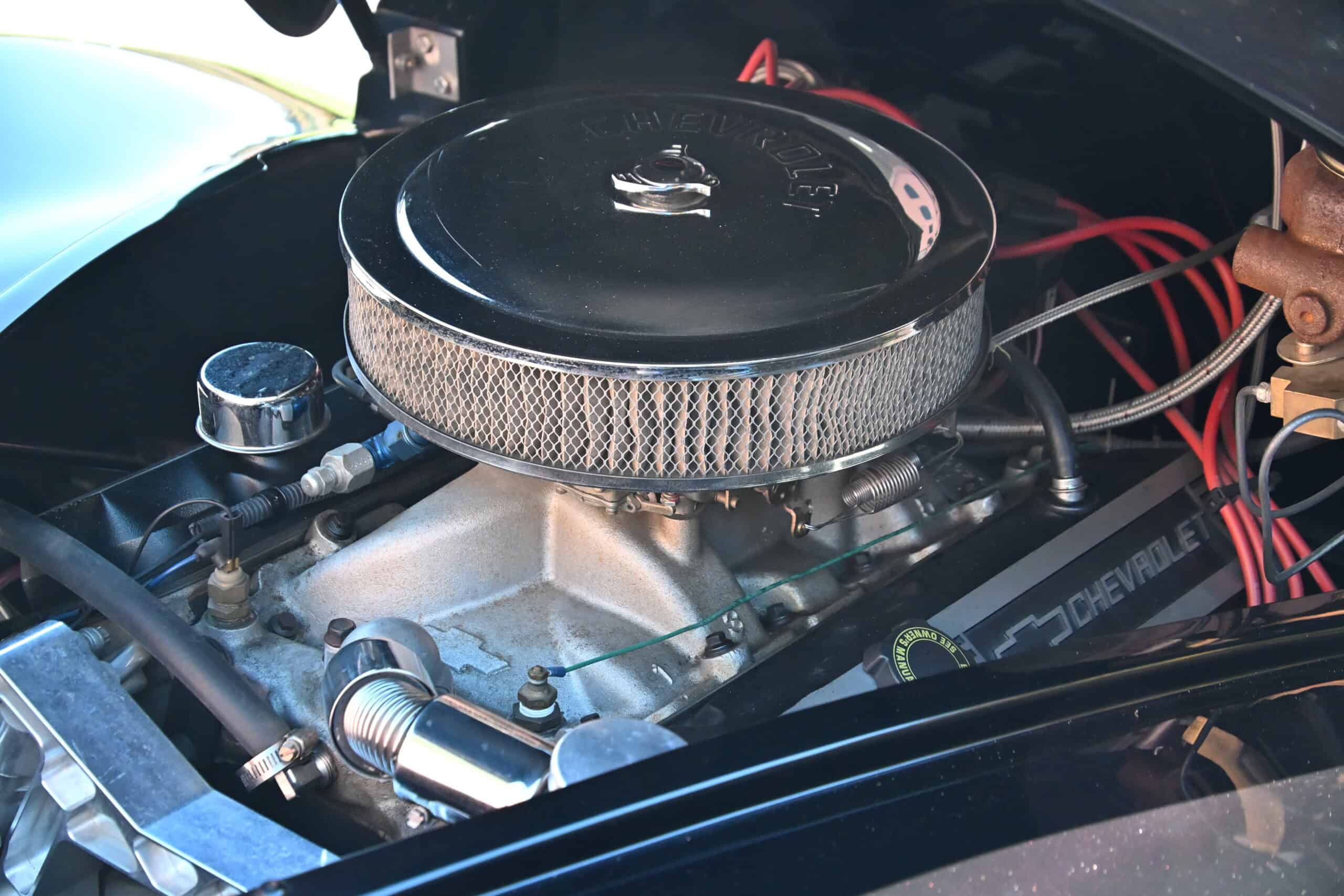 1941 Willys Custom Street Rod — Close-up of classic car engine with air filter and wiring.