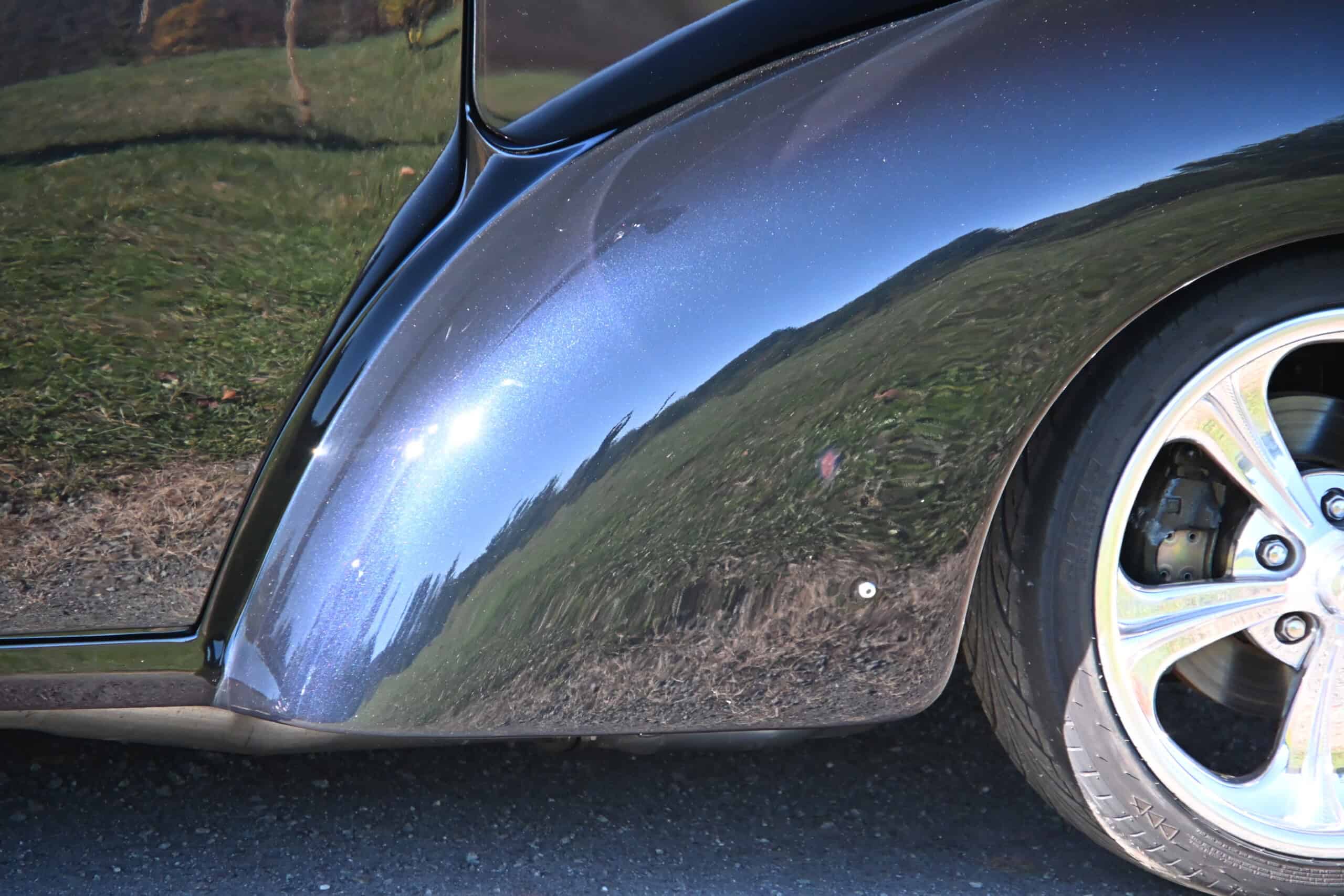 1941 Willys Custom Street Rod — Close-up of a classic car's front fender and wheel.