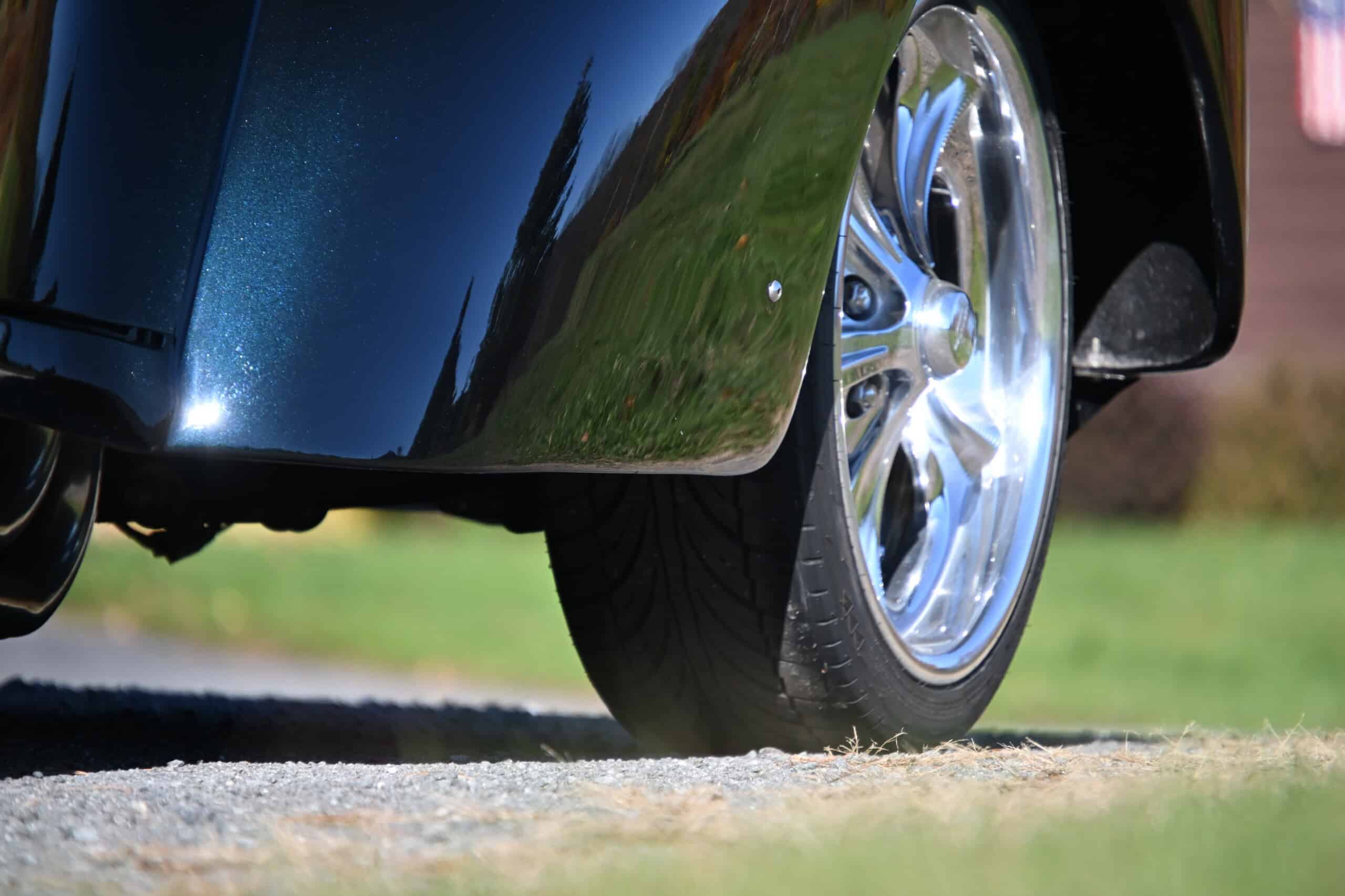 1941 Willys Custom Street Rod — Close-up of a classic car's front wheel and fender.