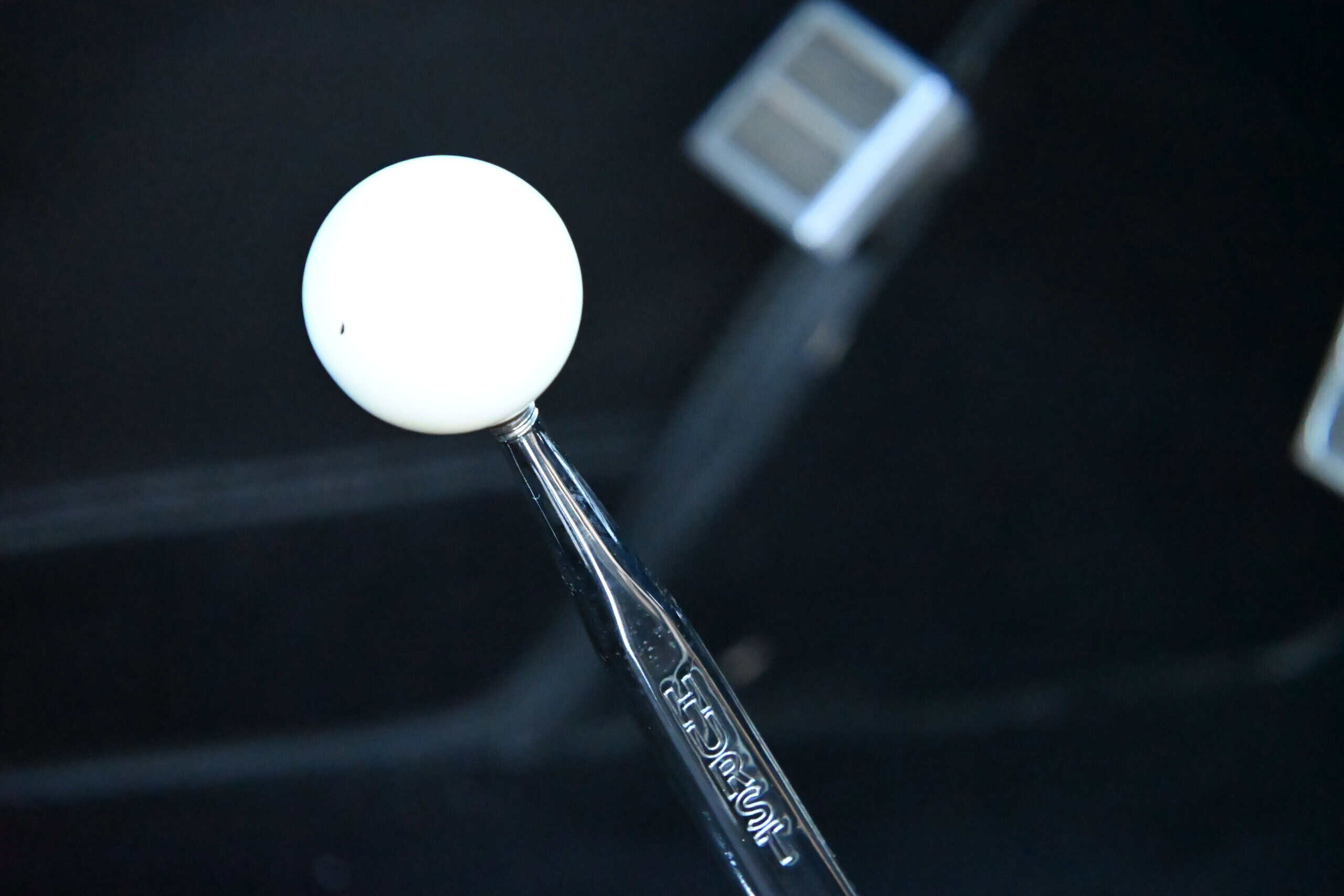 1941 Willys Custom Street Rod — Close-up of gear shift knob in classic car interior.