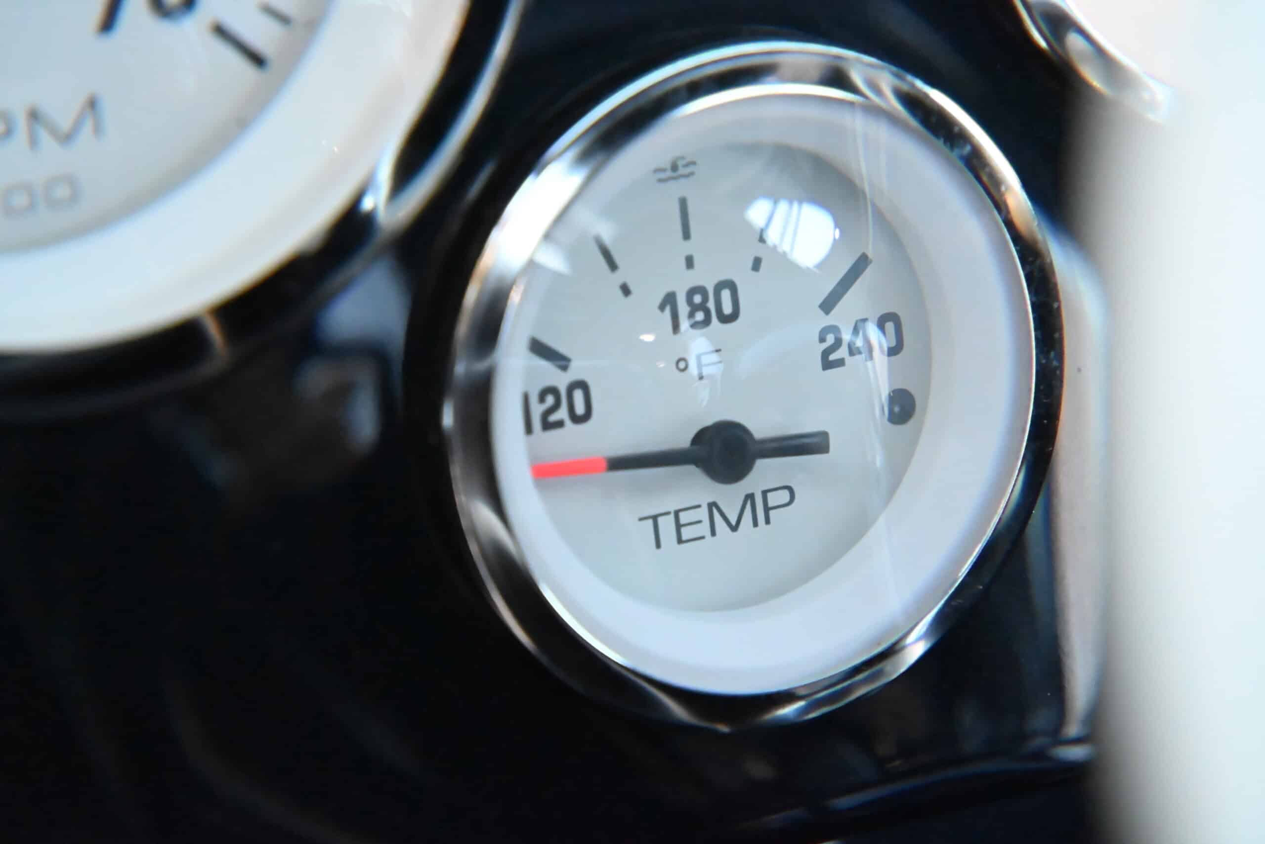 1941 Willys Custom Street Rod — Close-up of a classic car temperature gauge showing 180°F.