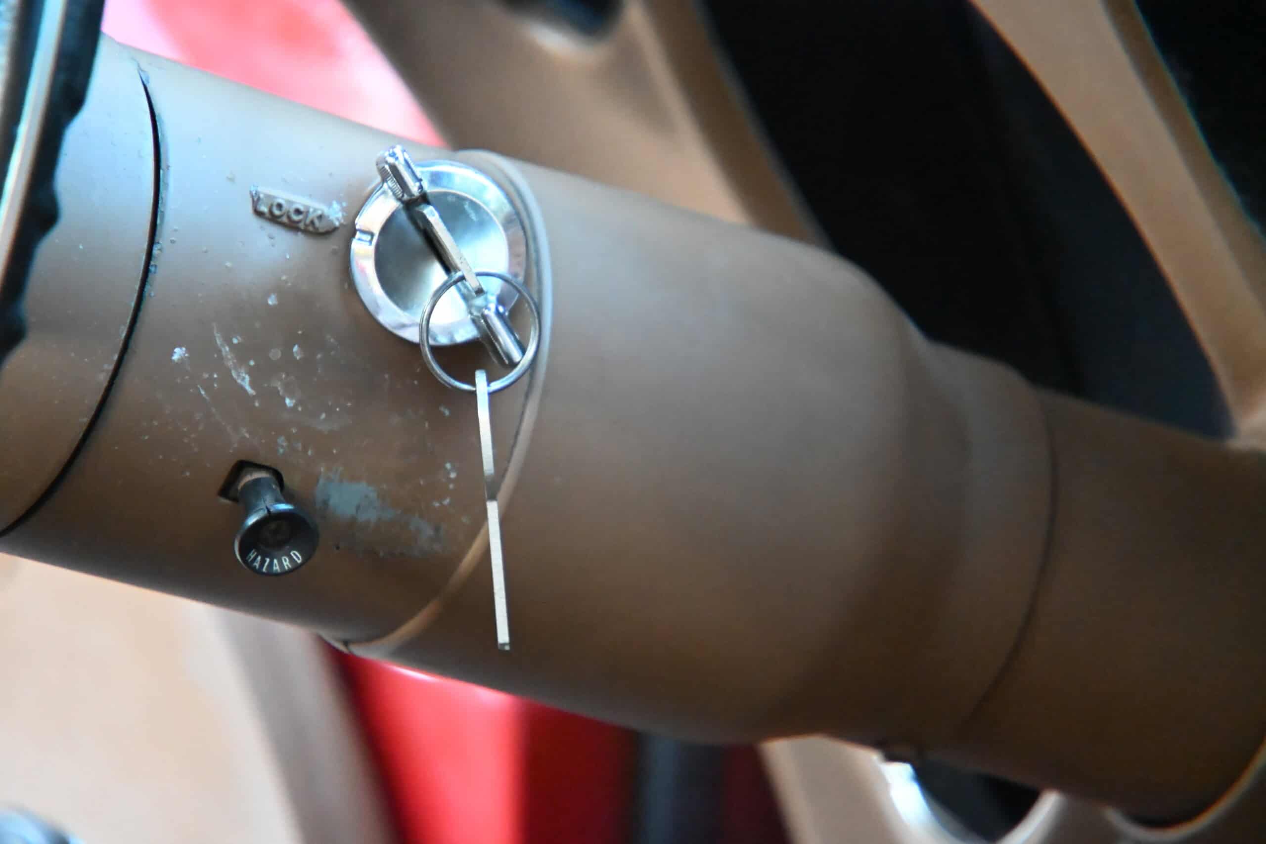 1972 Chevrolet corvette — Close-up of ignition switch in classic car interior.