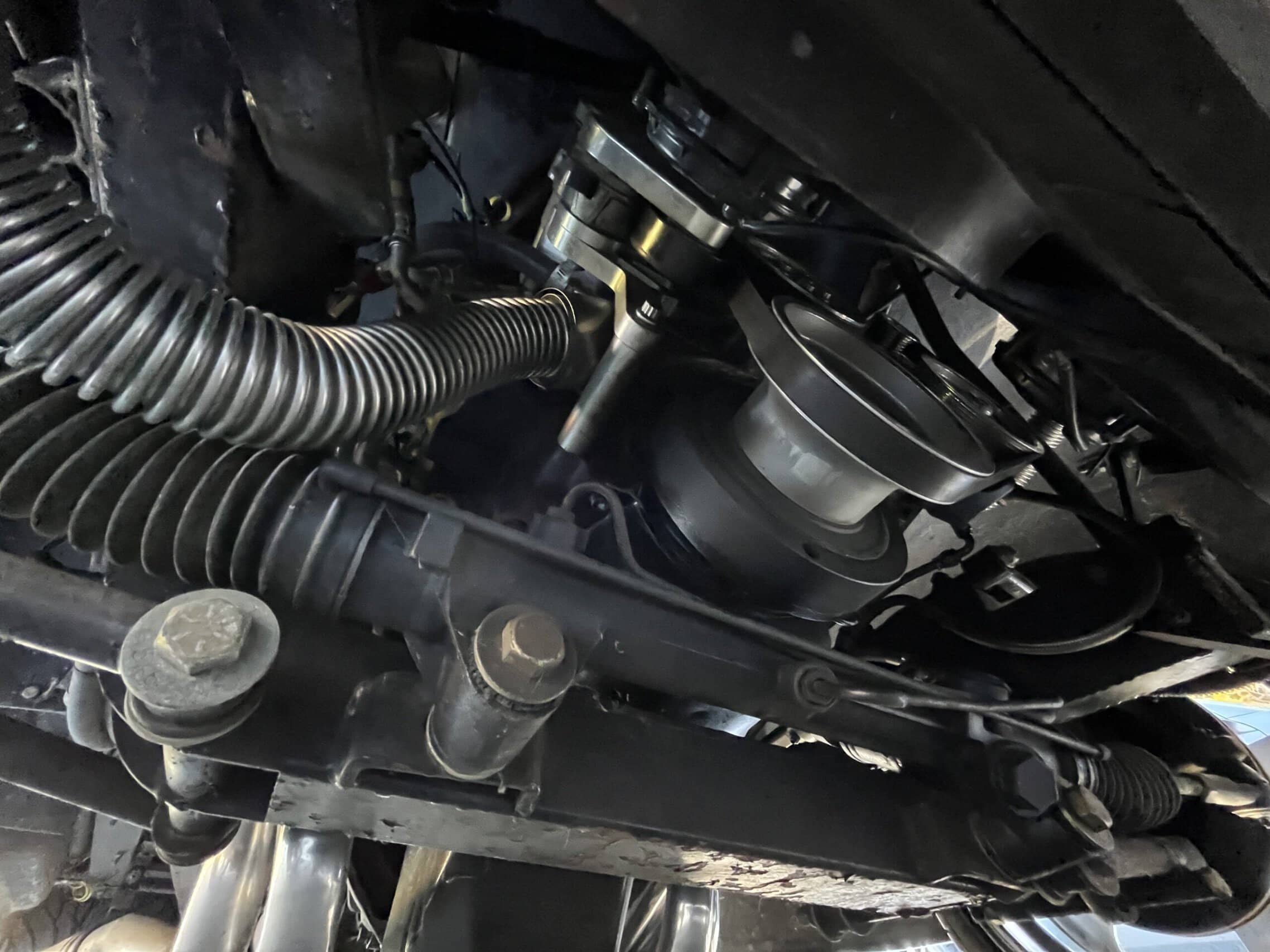 1941 Willys Custom Street Rod — Close-up of engine and components in classic car engine bay.